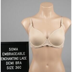 Soma Embraceable Enchanting Lace Demi Bra 36C Pale Sand Beige Lightly Lined